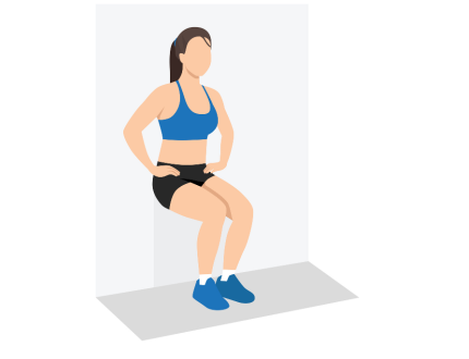 Vektorgrafik von einer Frau in Sportkleidung. Sie lehnt mit dem Rücken an einer Wand. Dabei ist ihre Haltung so, als ob sie auf einem Stuhl sitzen würde.