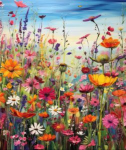 Ein Bild von einer bunten Blumenwiese.